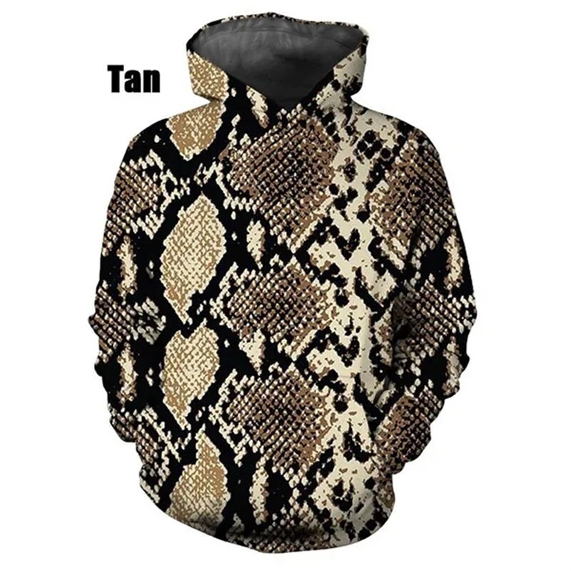 Férfi kapucnis pulóver 3D nyomtatással Kígyóbőr mintás pulóverek Férfi Női Alkalmi Nagy méretű Pullover Print Pulóverek Utcai ruházati felsők