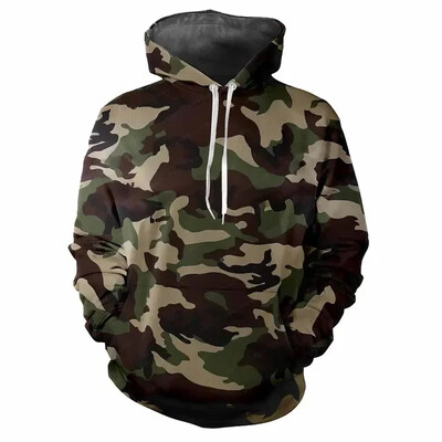 Trendovska muška majica s kapuljačom s otisnutim zabavnim kamuflažnim uzorcima i digitalnim ispisom Ležerne majice s dugim rukavima i kapuljačom od debele tkanine
