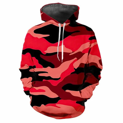 Trendovska muška majica s kapuljačom s otisnutim zabavnim kamuflažnim uzorcima i digitalnim ispisom Ležerne majice s dugim rukavima i kapuljačom od debele tkanine