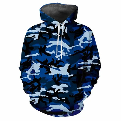 Trendovska muška majica s kapuljačom s otisnutim zabavnim kamuflažnim uzorcima i digitalnim ispisom Ležerne majice s dugim rukavima i kapuljačom od debele tkanine