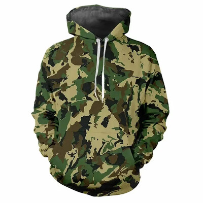 Trendovska muška majica s kapuljačom s otisnutim zabavnim kamuflažnim uzorcima i digitalnim ispisom Ležerne majice s dugim rukavima i kapuljačom od debele tkanine