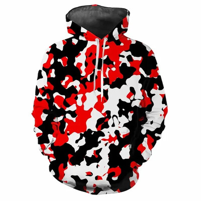 Trendovska muška majica s kapuljačom s otisnutim zabavnim kamuflažnim uzorcima i digitalnim ispisom Ležerne majice s dugim rukavima i kapuljačom od debele tkanine