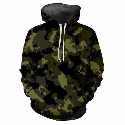 Trendovska muška majica s kapuljačom s otisnutim zabavnim kamuflažnim uzorcima i digitalnim ispisom Ležerne majice s dugim rukavima i kapuljačom od debele tkanine