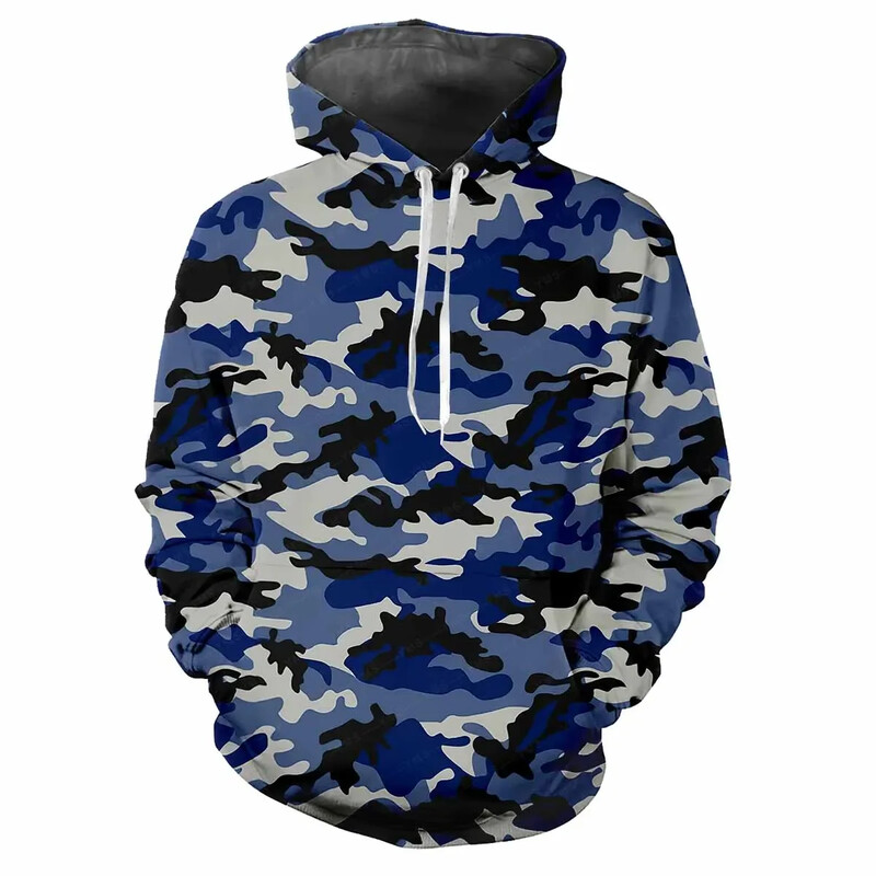 Trendovska muška majica s kapuljačom s otisnutim zabavnim kamuflažnim uzorcima i digitalnim ispisom Ležerne majice s dugim rukavima i kapuljačom od debele tkanine