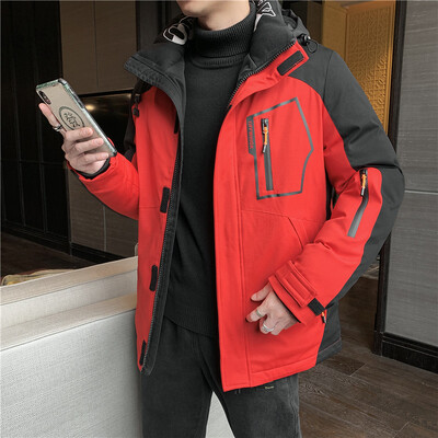 Ziemas vīriešu bieza, silta ar kokvilnas polsterētu jaka Ikdienas jaka ar kapuci, kokvilnas polsterēta jaka Loose Trend slēpošanas jaka