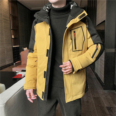 Ziemas vīriešu bieza, silta ar kokvilnas polsterētu jaka Ikdienas jaka ar kapuci, kokvilnas polsterēta jaka Loose Trend slēpošanas jaka