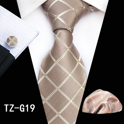 Ricnais 8cm svilena muška kravata Crni crveni karirani prugasti rupčić Dugmad za manžete Kravata Odijelo Poslovna vjenčana džepna kravata