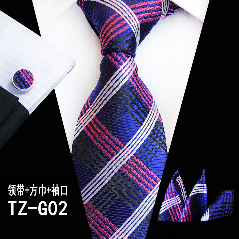 Ricnais 8cm svilena muška kravata Crni crveni karirani prugasti rupčić Dugmad za manžete Kravata Odijelo Poslovna vjenčana džepna kravata