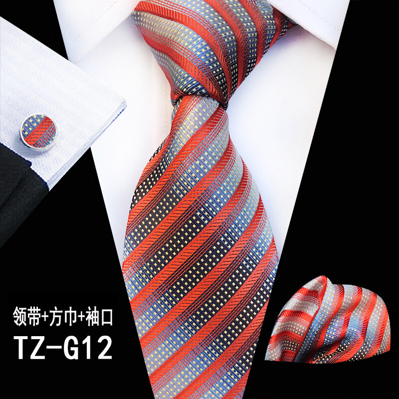 Ricnais 8cm svilena muška kravata Crni crveni karirani prugasti rupčić Dugmad za manžete Kravata Odijelo Poslovna vjenčana džepna kravata