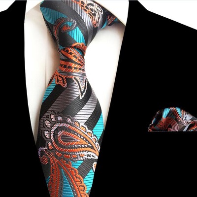 Ricnais jauns puķains vīriešu kaklasaites kabatlakatiņu komplekts žakarda auduma zīda kaklasaite 8 cm svītraina Paisley kaklasaite vīriešiem uzvalks biznesa kāzām