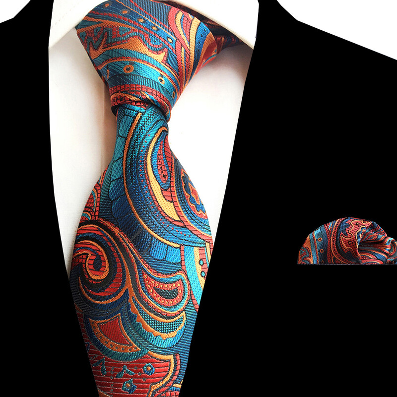 Ricnais jauns puķains vīriešu kaklasaites kabatlakatiņu komplekts žakarda auduma zīda kaklasaite 8 cm svītraina Paisley kaklasaite vīriešiem uzvalks biznesa kāzām