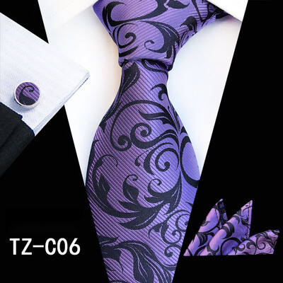 Ricnais Fashion 8cm muški set svilenih kravata Crveno zeleni cvjetni rupčić Dugmad za manžete Kravata Odijelo Poslovni vjenčani set kravata Poklon