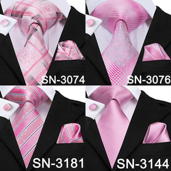 Hi-Te Silk Men Tie Ροδάκινο ροζ φλοράλ γαμήλια γραβάτα για άντρες Πολυτελής γραβάτα μαντήλι Μανικετόκουμπα Fashion Design Business