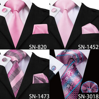 Hi-Te Silk Men Tie Ροδάκινο ροζ φλοράλ γαμήλια γραβάτα για άντρες Πολυτελής γραβάτα μαντήλι Μανικετόκουμπα Fashion Design Business