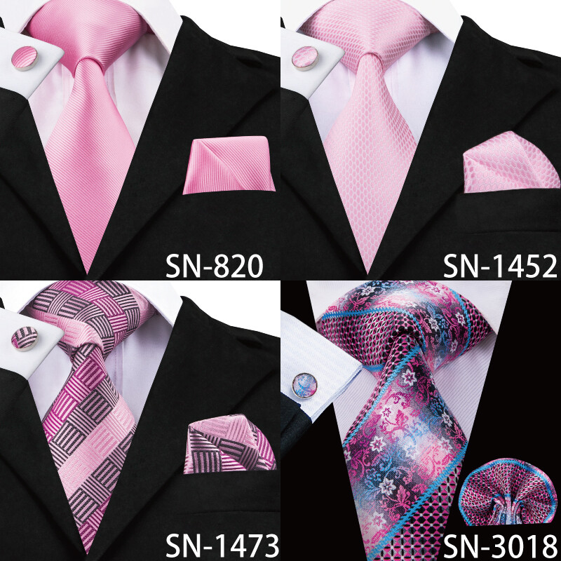 Hi-Tie Silk vīriešu kaklasaite persiku rozā ziedu kāzu kaklasaite vīriešiem Luksusa kaklasaite kabatlakats aproču poga Modes dizaina bizness