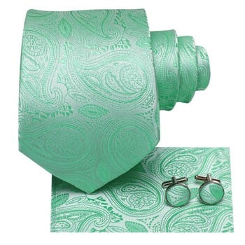 Mint Green Paisley 2023 Νέα κομψή ανδρική γραβάτα Hanky μανικετόκουμπα μεταξωτή γραβάτα για άνδρες Wedding party Business Fashion Επωνυμία Hi-Tie