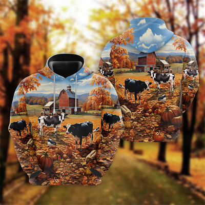 Cows Farm Graafilised dressipluusid Lambalehm 3D Prindiga kapuuts Meestele Riietus Vabaaja Rõõmsat tänupüha Naiste Pulloverid Poistele Kingitustopsid