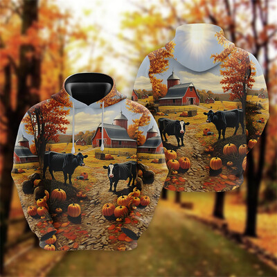 Cows Farm Graafilised dressipluusid Lambalehm 3D Prindiga kapuuts Meestele Riietus Vabaaja Rõõmsat tänupüha Naiste Pulloverid Poistele Kingitustopsid