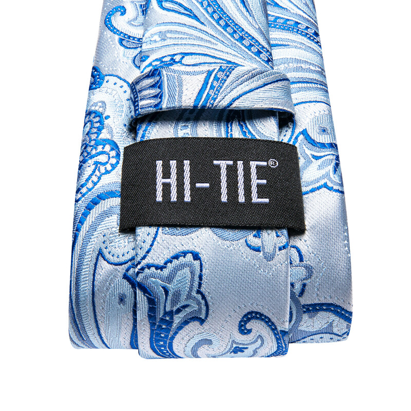 Hi-Tie Svjetloplava dizajnerska paisley elegantna kravata za muškarce Modni brend Kravata za svatove Handky Dugmad za manžete Veleprodaja