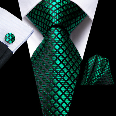 Hi-Tie Designer Green Plaid Paisley Zīda kāzu kaklasaite vīriešiem Handky aproču poga dāvana vīriešu kaklasaite Modes biznesa ballīte