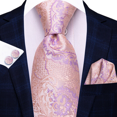 Hi-Tie lilleline roosa lilla sinine meeste elegantne kaelaside taskurätik mansetinööbid 3 tk komplekt mood klassikaline siidist luksuslik lips mehele
