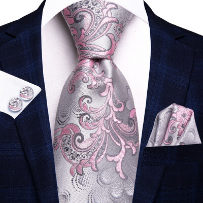 Hi-Tie lilleline roosa lilla sinine meeste elegantne kaelaside taskurätik mansetinööbid 3 tk komplekt mood klassikaline siidist luksuslik lips mehele