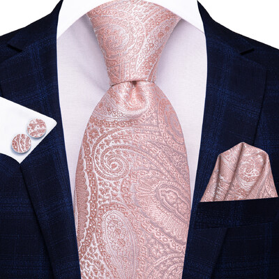 Hi-Tie lilleline roosa lilla sinine meeste elegantne kaelaside taskurätik mansetinööbid 3 tk komplekt mood klassikaline siidist luksuslik lips mehele