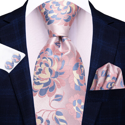 Hi-Tie lilleline roosa lilla sinine meeste elegantne kaelaside taskurätik mansetinööbid 3 tk komplekt mood klassikaline siidist luksuslik lips mehele