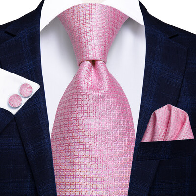 Hi-Tie lilleline roosa lilla sinine meeste elegantne kaelaside taskurätik mansetinööbid 3 tk komplekt mood klassikaline siidist luksuslik lips mehele