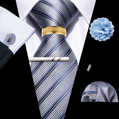 Barry.Wang Mătase pentru bărbați cravată cu butoni cu clemă pentru broșă set de inele roz liliac albastru roșu aur roșu cravată masculină nuntă evenimente de afaceri