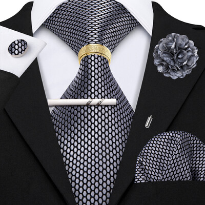 Barry.Wang Mătase pentru bărbați cravată cu butoni cu clemă pentru broșă set de inele roz liliac albastru roșu aur roșu cravată masculină nuntă evenimente de afaceri