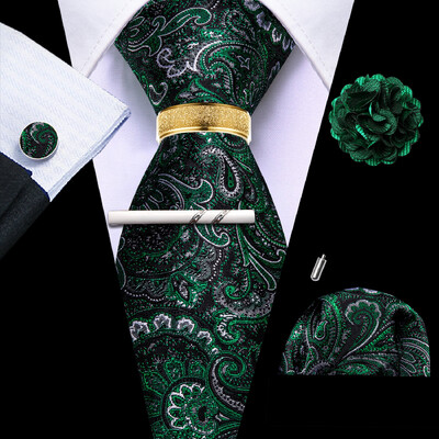 Barry.Wang Mătase pentru bărbați cravată cu butoni cu clemă pentru broșă set de inele roz liliac albastru roșu aur roșu cravată masculină nuntă evenimente de afaceri