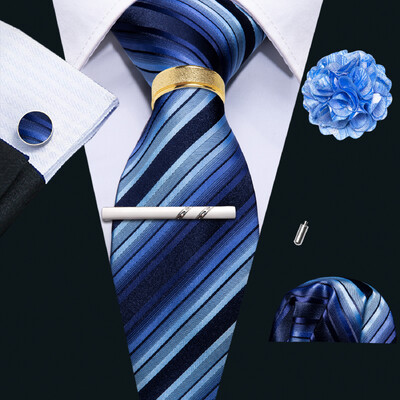 Barry.Wang Mătase pentru bărbați cravată cu butoni cu clemă pentru broșă set de inele roz liliac albastru roșu aur roșu cravată masculină nuntă evenimente de afaceri