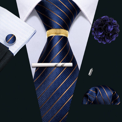 Barry.Wang Mătase pentru bărbați cravată cu butoni cu clemă pentru broșă set de inele roz liliac albastru roșu aur roșu cravată masculină nuntă evenimente de afaceri