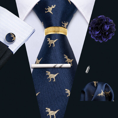 Barry.Wang Mătase pentru bărbați cravată cu butoni cu clemă pentru broșă set de inele roz liliac albastru roșu aur roșu cravată masculină nuntă evenimente de afaceri