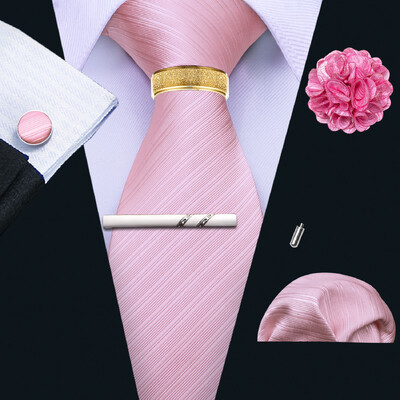Barry.Wang Mătase pentru bărbați cravată cu butoni cu clemă pentru broșă set de inele roz liliac albastru roșu aur roșu cravată masculină nuntă evenimente de afaceri