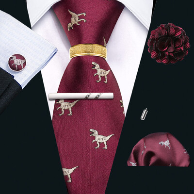 Barry.Wang Mătase pentru bărbați cravată cu butoni cu clemă pentru broșă set de inele roz liliac albastru roșu aur roșu cravată masculină nuntă evenimente de afaceri