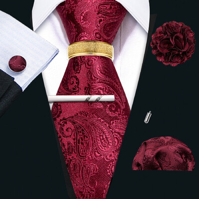 Barry.Wang Mătase pentru bărbați cravată cu butoni cu clemă pentru broșă set de inele roz liliac albastru roșu aur roșu cravată masculină nuntă evenimente de afaceri