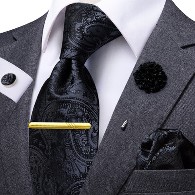 Hi-Tie Luksuzna žuto smeđa paisley elegantna poslovna kravata za muškarce Svilena muška kopča za kravatu Set dugmadi za manžete Svečano vjenčanje