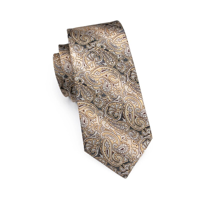 Hi-Tie Luksuzna žuto smeđa paisley elegantna poslovna kravata za muškarce Svilena muška kopča za kravatu Set dugmadi za manžete Svečano vjenčanje