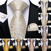 DiBanGu Gift férfi nyakkendő Light Champagne Paisley Silk esküvői nyakkendő férfiaknak Új design Hanky mandzsettagomb minőségi férfi nyakkendő szett Dropshipping