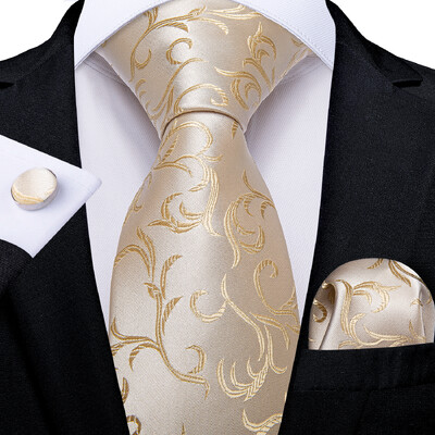 DiBanGu Gift férfi nyakkendő Light Champagne Paisley Silk esküvői nyakkendő férfiaknak Új design Hanky mandzsettagomb minőségi férfi nyakkendő szett Dropshipping