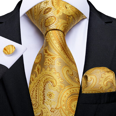 DiBanGu Gift férfi nyakkendő Light Champagne Paisley Silk esküvői nyakkendő férfiaknak Új design Hanky mandzsettagomb minőségi férfi nyakkendő szett Dropshipping