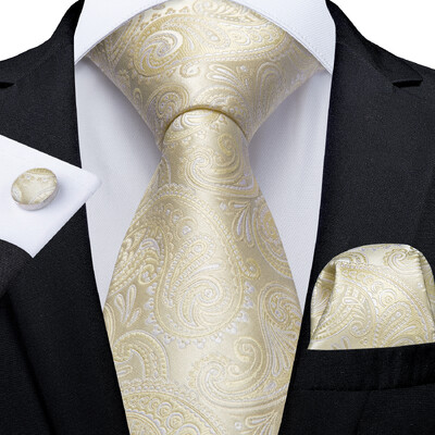 DiBanGu Gift férfi nyakkendő Light Champagne Paisley Silk esküvői nyakkendő férfiaknak Új design Hanky mandzsettagomb minőségi férfi nyakkendő szett Dropshipping