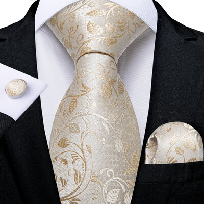 DiBanGu Gift férfi nyakkendő Light Champagne Paisley Silk esküvői nyakkendő férfiaknak Új design Hanky mandzsettagomb minőségi férfi nyakkendő szett Dropshipping