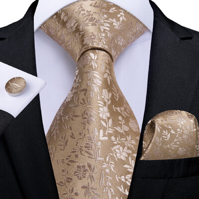 DiBanGu Gift férfi nyakkendő Light Champagne Paisley Silk esküvői nyakkendő férfiaknak Új design Hanky mandzsettagomb minőségi férfi nyakkendő szett Dropshipping