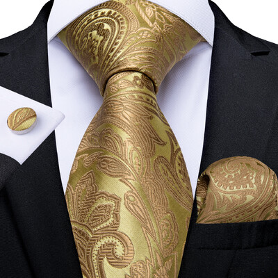 DiBanGu Gift férfi nyakkendő Light Champagne Paisley Silk esküvői nyakkendő férfiaknak Új design Hanky mandzsettagomb minőségi férfi nyakkendő szett Dropshipping