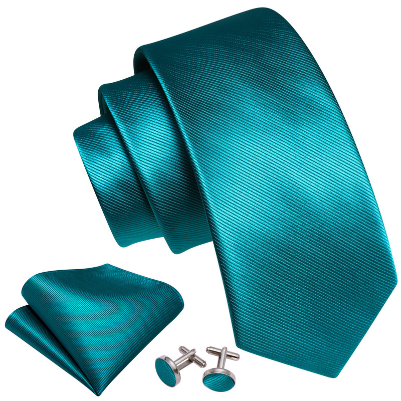 Barry.Wang hodvábna kravata Teal pre mužov, klasická jednofarebná, tkaná, do saka, manžetové gombíky, kravaty, sady, svadobné, párty, dizajnérske, biznis