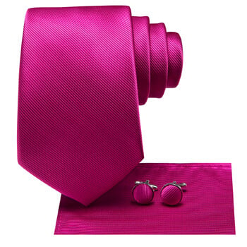 Hi-Te Solid Hot Pink Ανδρική Γραβάτα Μαντιλόκουλο μανικετόκουμπα για αξεσουάρ σμόκιν Κλασική μεταξωτή πολυτελής γραβάτα για άντρα Δώρο