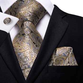 Hi-tie Κίτρινη Καφέ Γραβάτα Paisley Ανδρική Μεταξωτή Ανδρική Γραβάτα Κλιπ Δώρο για Άντρες Πολυτελής Γραβάτα Hanky Μανικετόκουμπα Σετ Επίσημος Γάμος